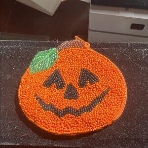 Beaded Pumpkin Coin Purse - Orange Jack-O'-Lantern